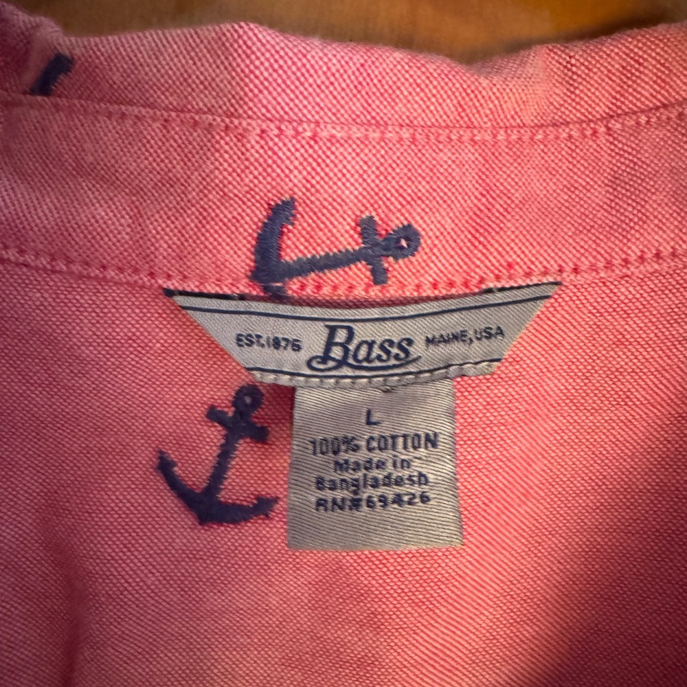 ✨Bass Women’s Large Coral Button-Down Shirt with Navy Anchor Print | EUC - Picture 2 of 7